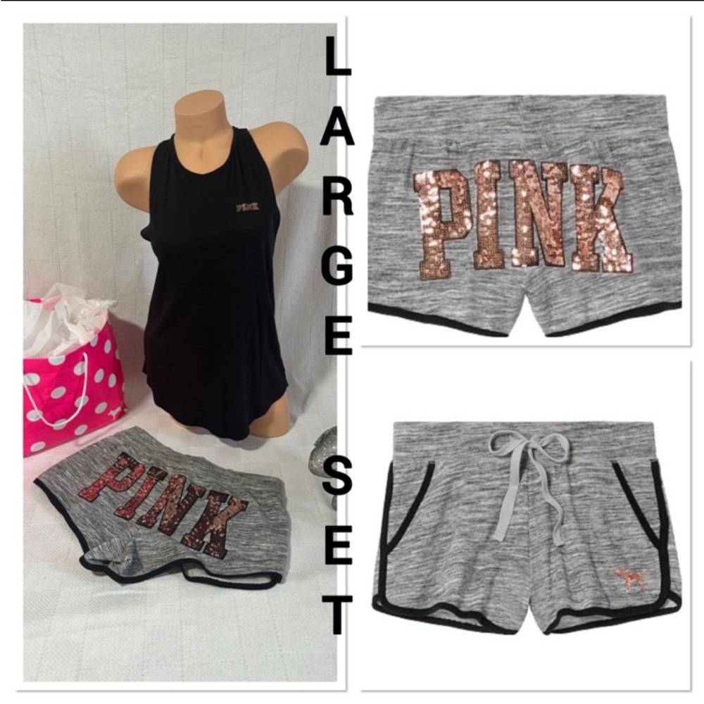 PINK Victoria's Secret Women's Gray Shorts with Rose Gold Logo